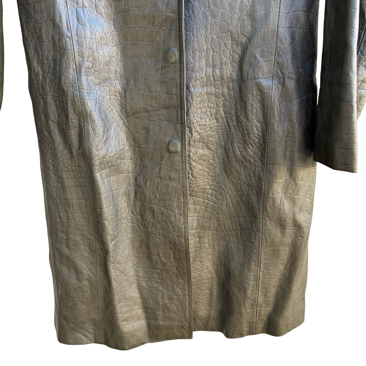 Cynthia Steffe Y2K Croc Embossed Leather Minimalist Goth Edgy Trench Coat Green