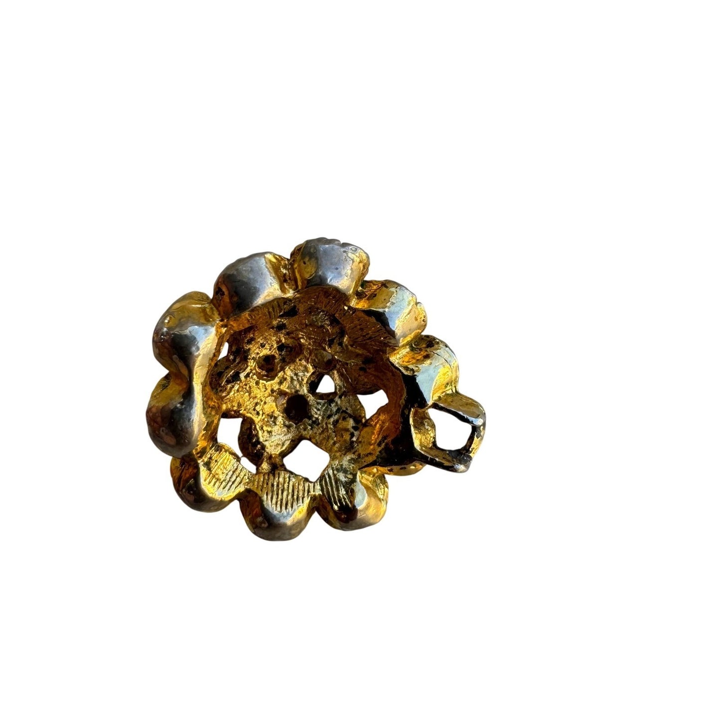Vintage Gold Tone Rhinestone Cluster Dome Pendant Textured Floral Charm Brooch