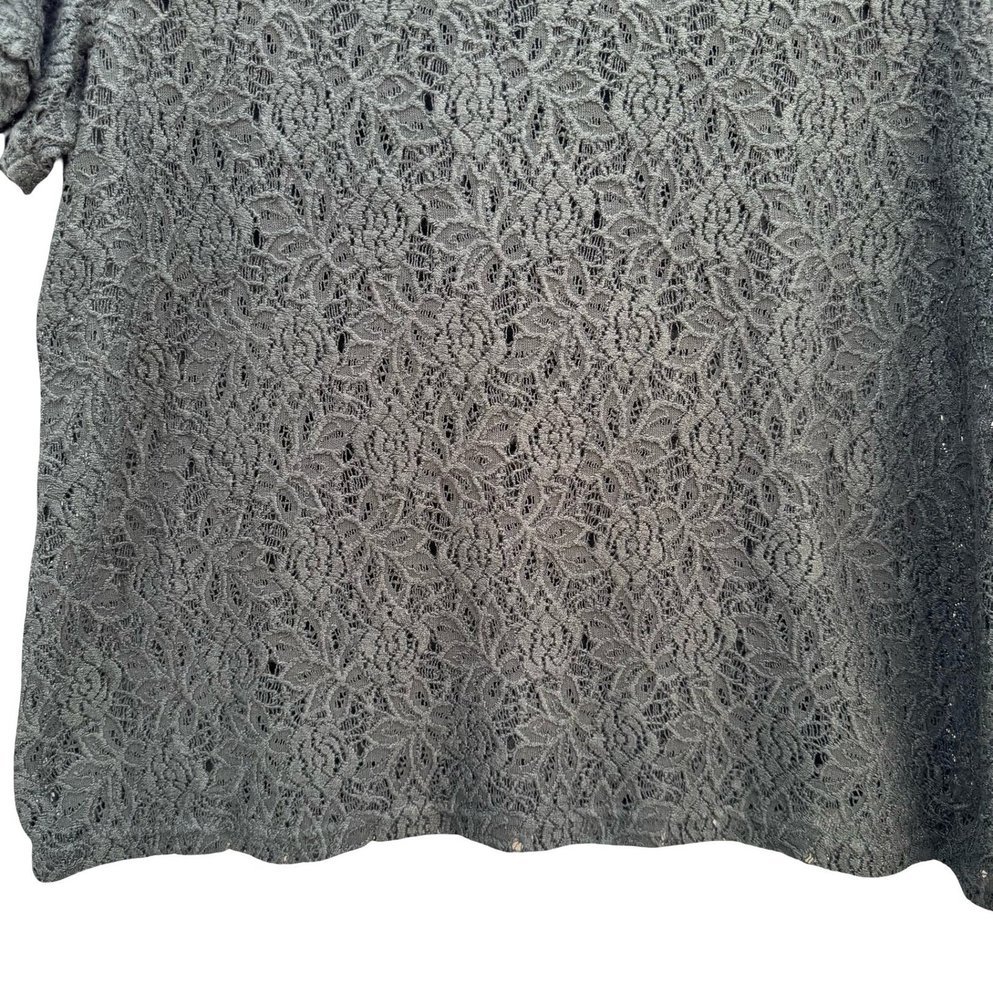 Karen Scott Vintage Womens Green Floral Lace Short Sleeve Crew Neck Top Large