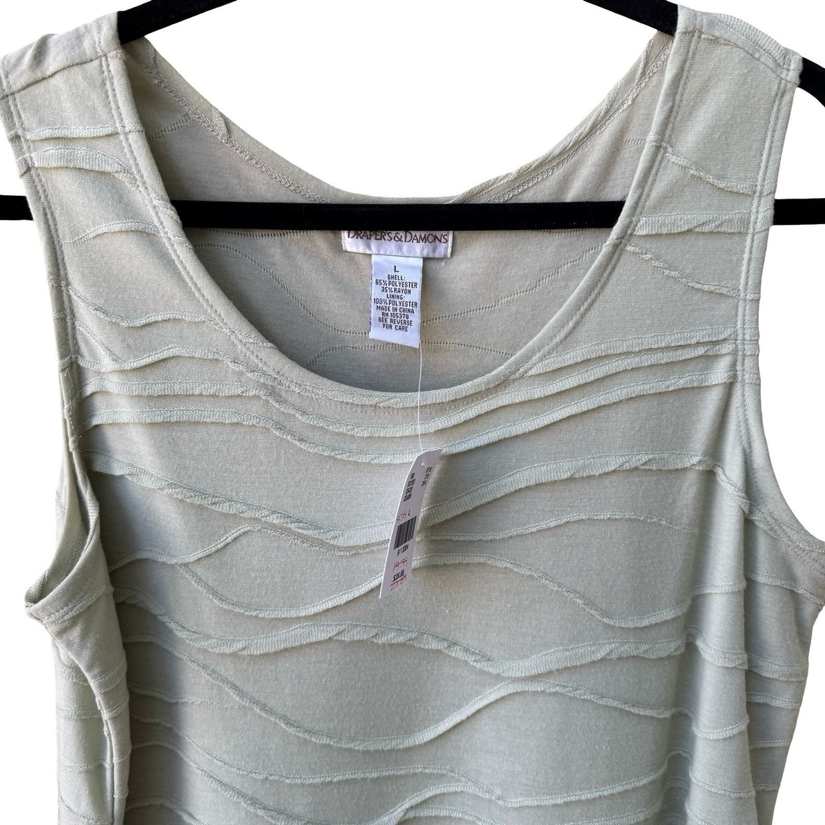 Draper & Damons Coastal Layering Minimalist Textured Wavy Knit Top Sage L NWT