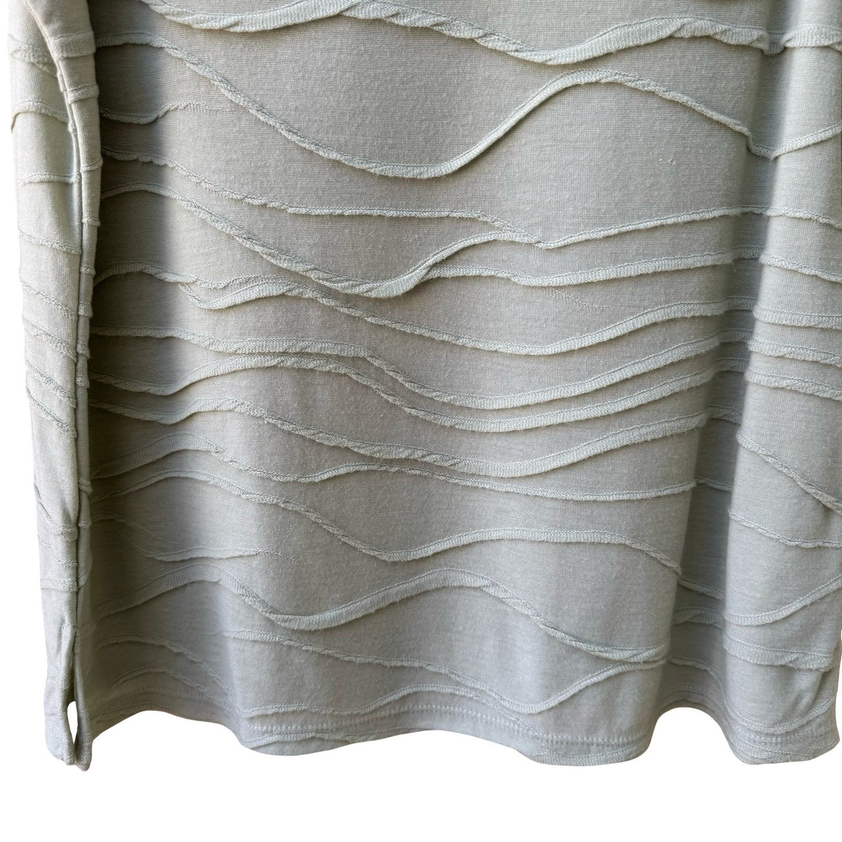 Draper & Damons Coastal Layering Minimalist Textured Wavy Knit Top Sage L NWT