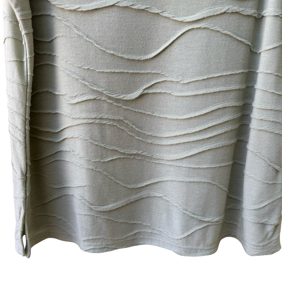 Draper & Damons Coastal Layering Minimalist Textured Wavy Knit Top Sage L NWT