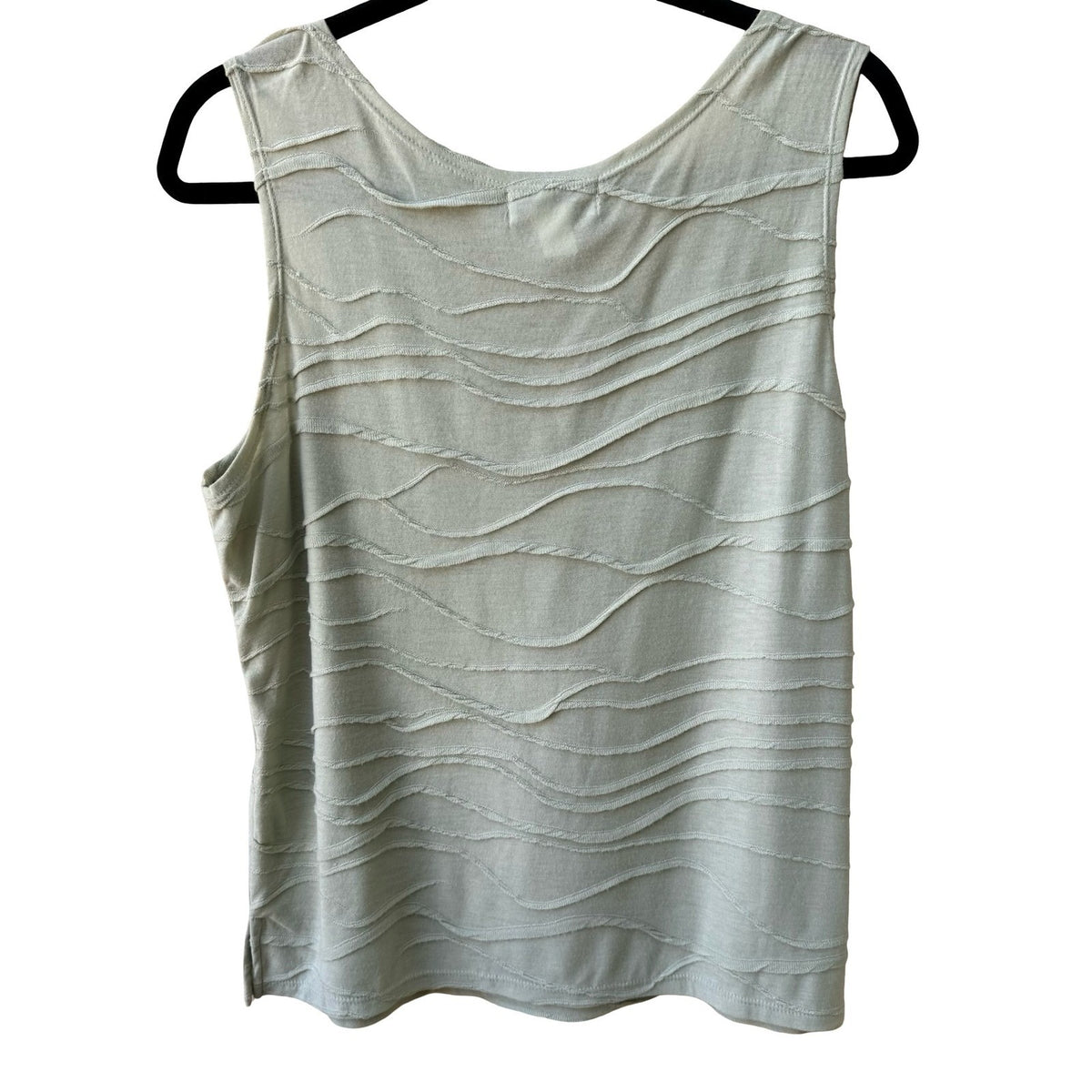 Draper & Damons Coastal Layering Minimalist Textured Wavy Knit Top Sage L NWT