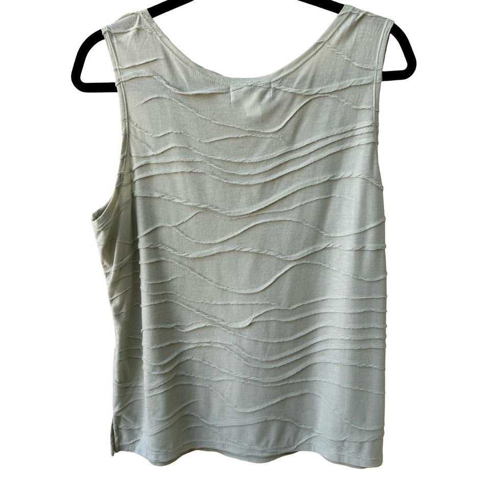 Draper & Damons Coastal Layering Minimalist Textured Wavy Knit Top Sage L NWT