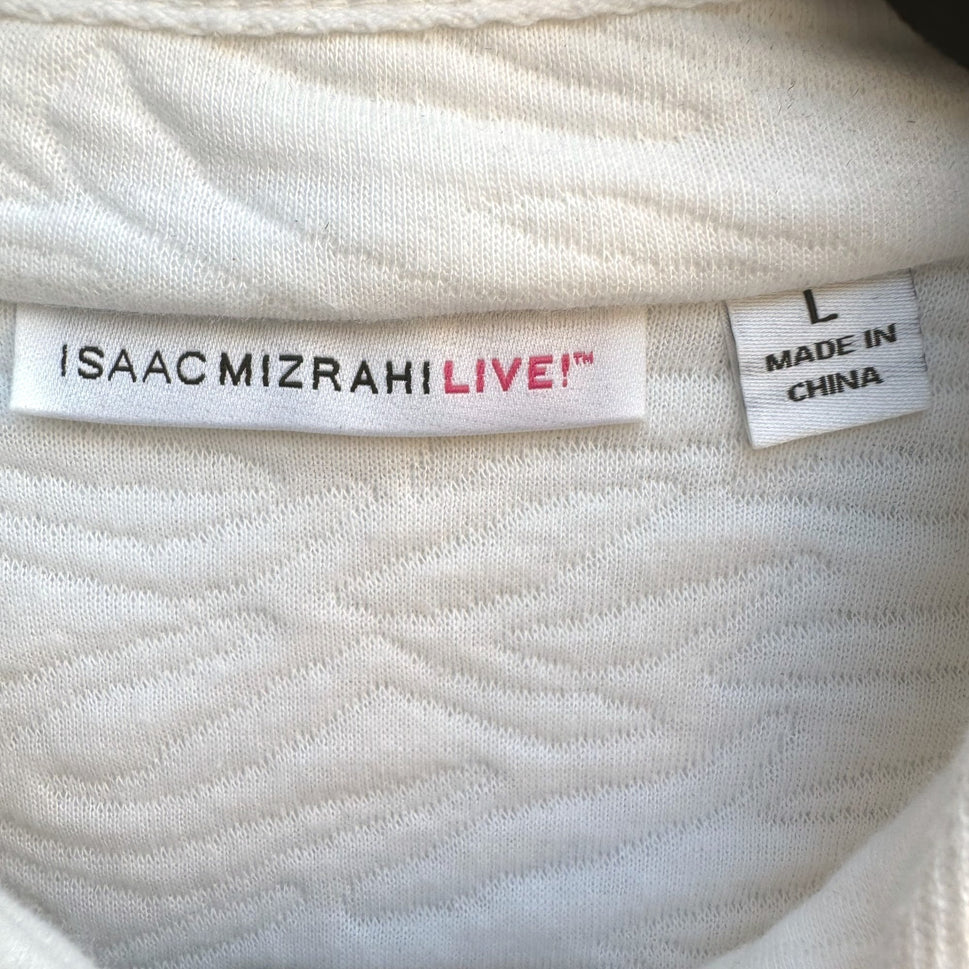 Isaac Mizrahi Live White Animal Texture Quilted Jacket Pockets Button-Up Front L