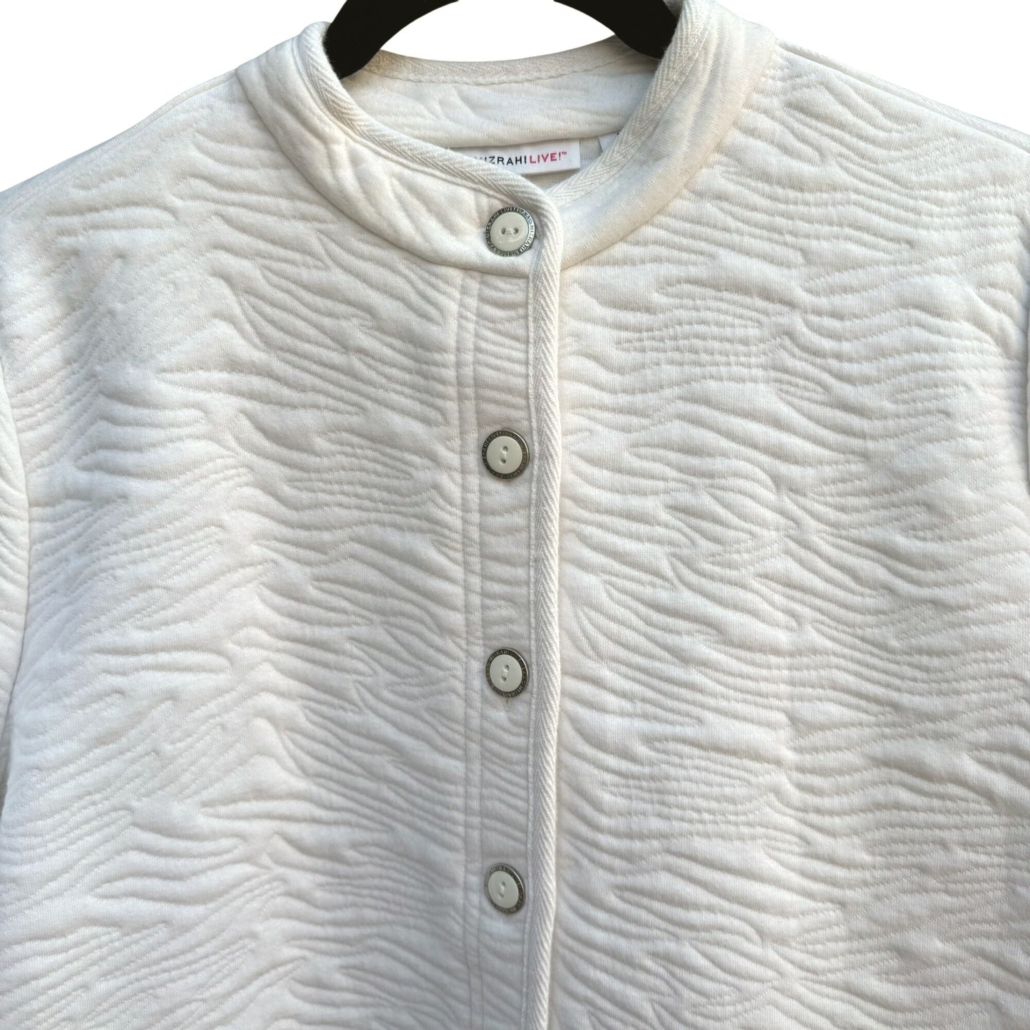 Isaac Mizrahi Live White Animal Texture Quilted Jacket Pockets Button-Up Front L