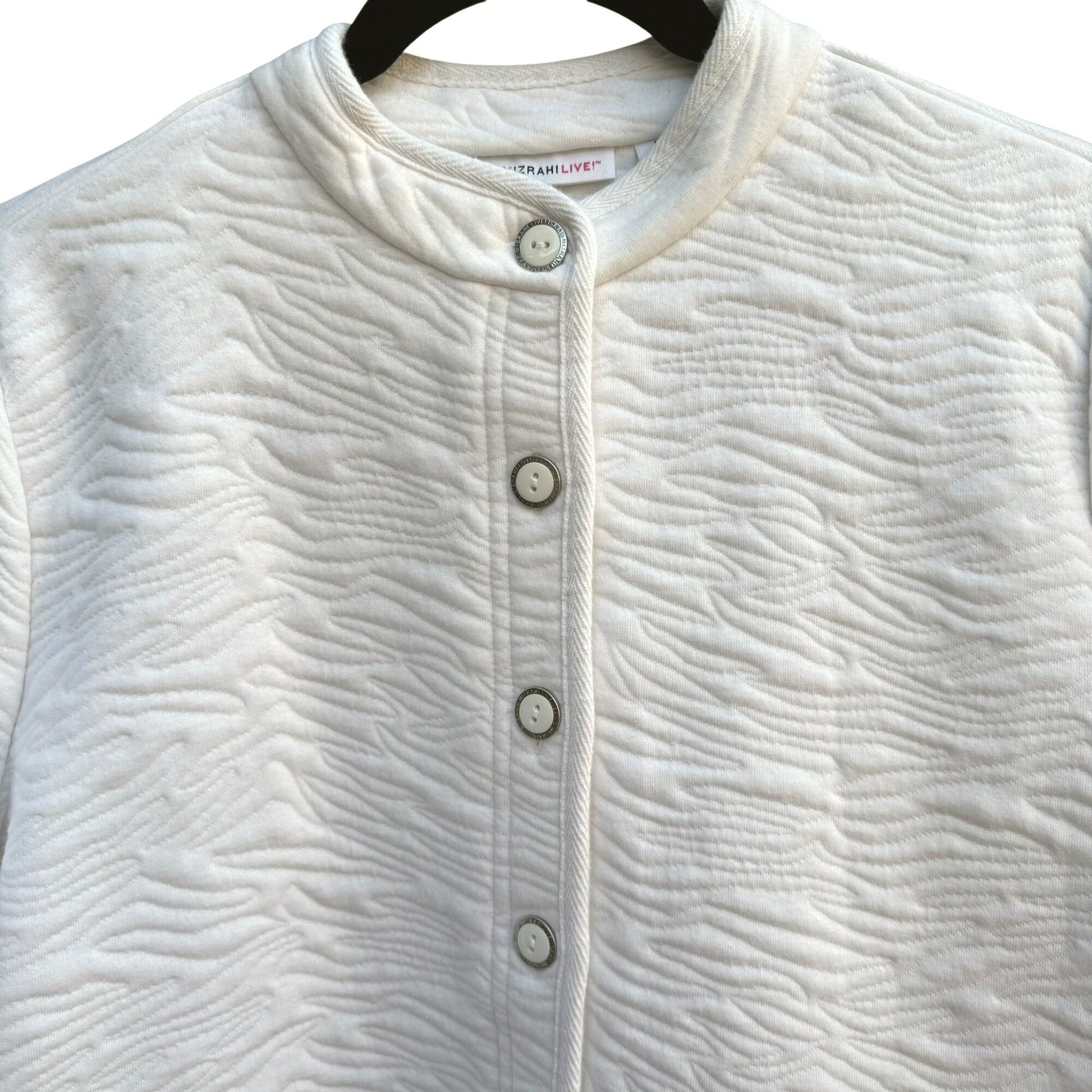 Isaac Mizrahi Live White Animal Texture Quilted Jacket Pockets Button-Up Front L