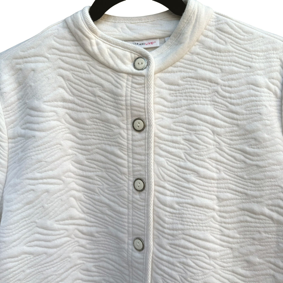 Isaac Mizrahi Live White Animal Texture Quilted Jacket Pockets Button-Up Front L