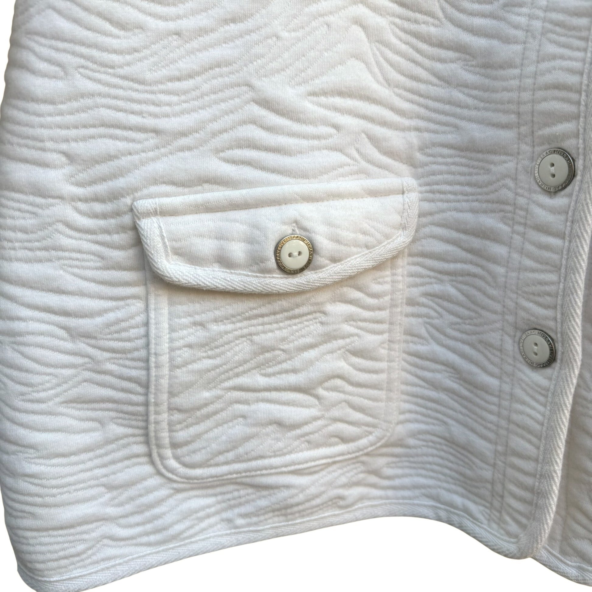 Isaac Mizrahi Live White Animal Texture Quilted Jacket Pockets Button-Up Front L