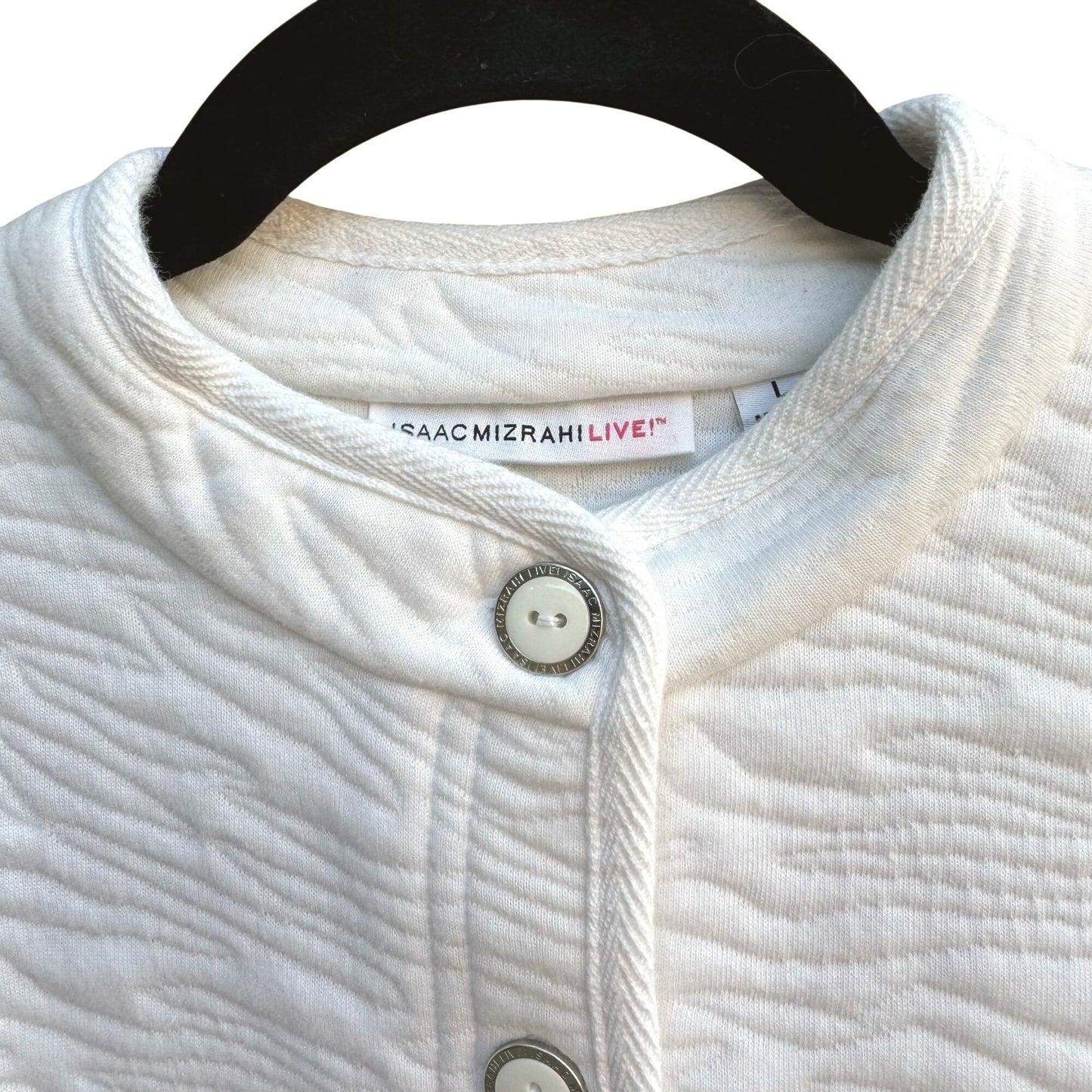 Isaac Mizrahi Live White Animal Texture Quilted Jacket Pockets Button-Up Front L