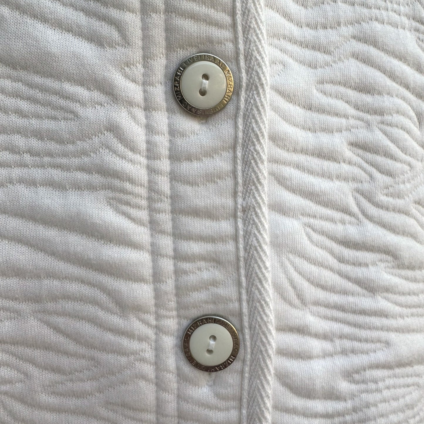Isaac Mizrahi Live White Animal Texture Quilted Jacket Pockets Button-Up Front L