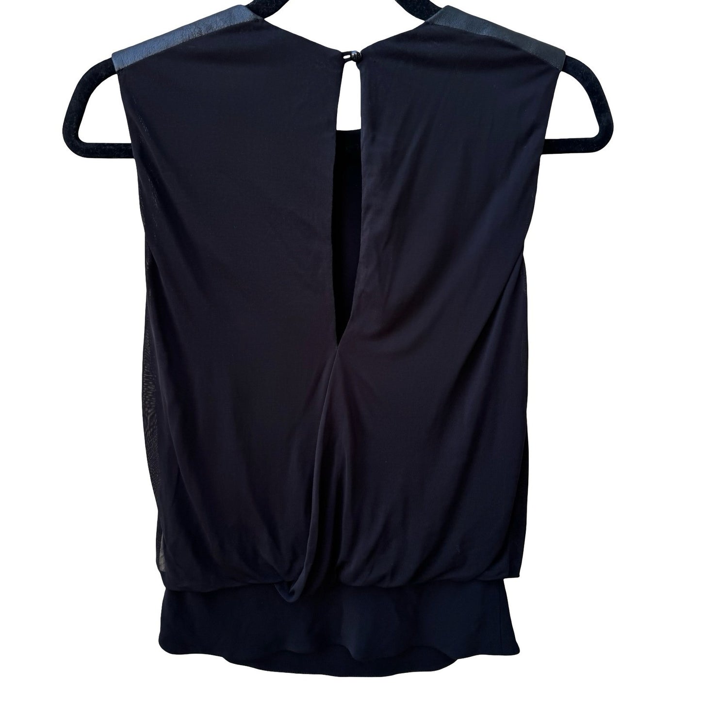 Karen Millen Minimalist Draped Sleeveless Blouse Faux Leather Shoulders Black 4