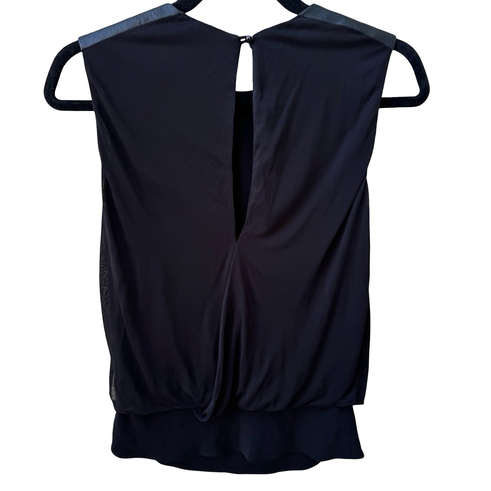 Karen Millen Minimalist Draped Sleeveless Blouse Faux Leather Shoulders Black 4