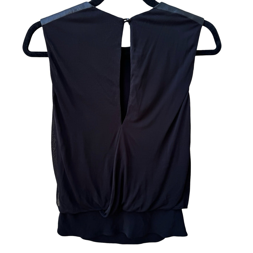 Karen Millen Minimalist Draped Sleeveless Blouse Faux Leather Shoulders Black 4