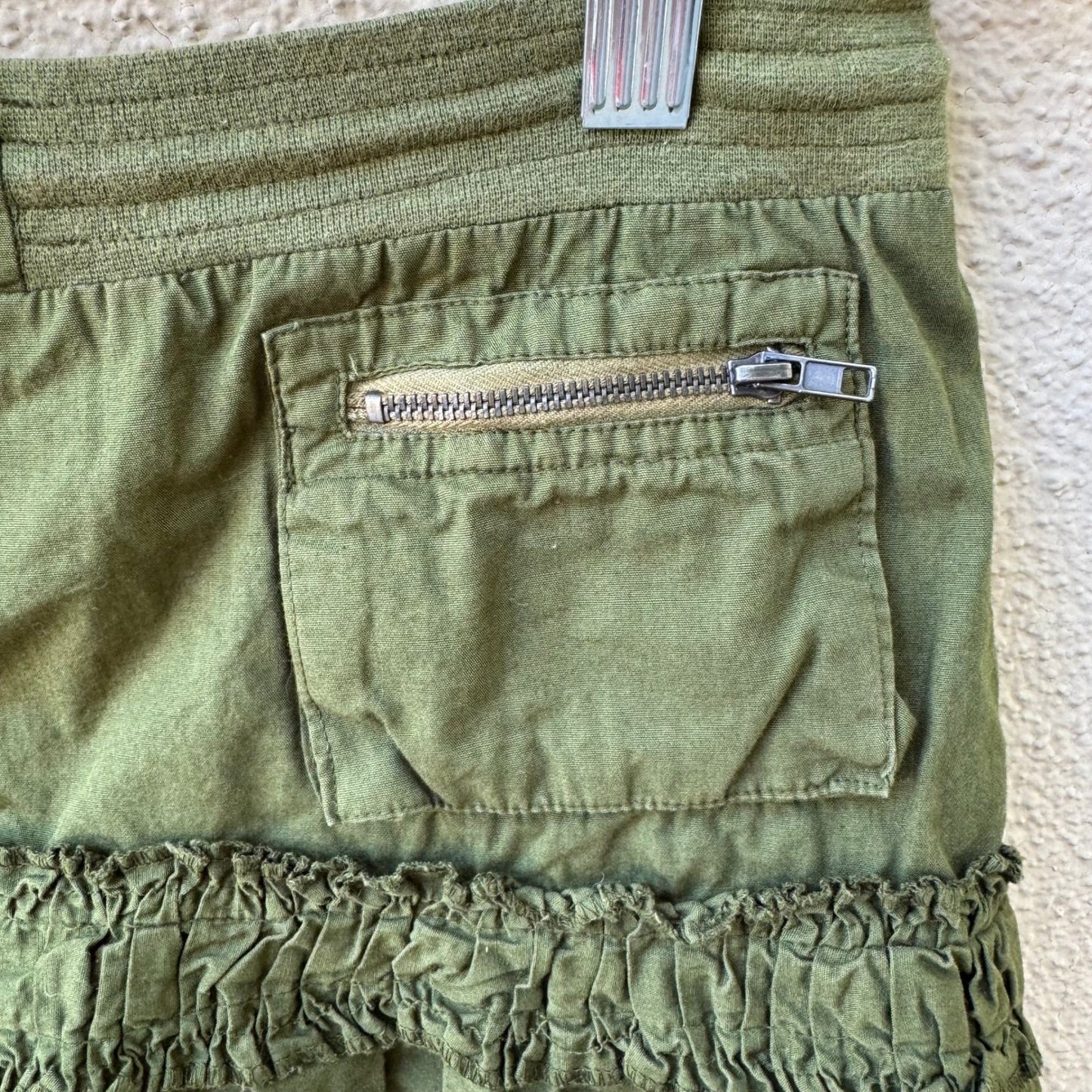 Vintage Y2K Punk Grunge Cargo Ruffle Hem Lace Up Utility Micro Mini Skirt S