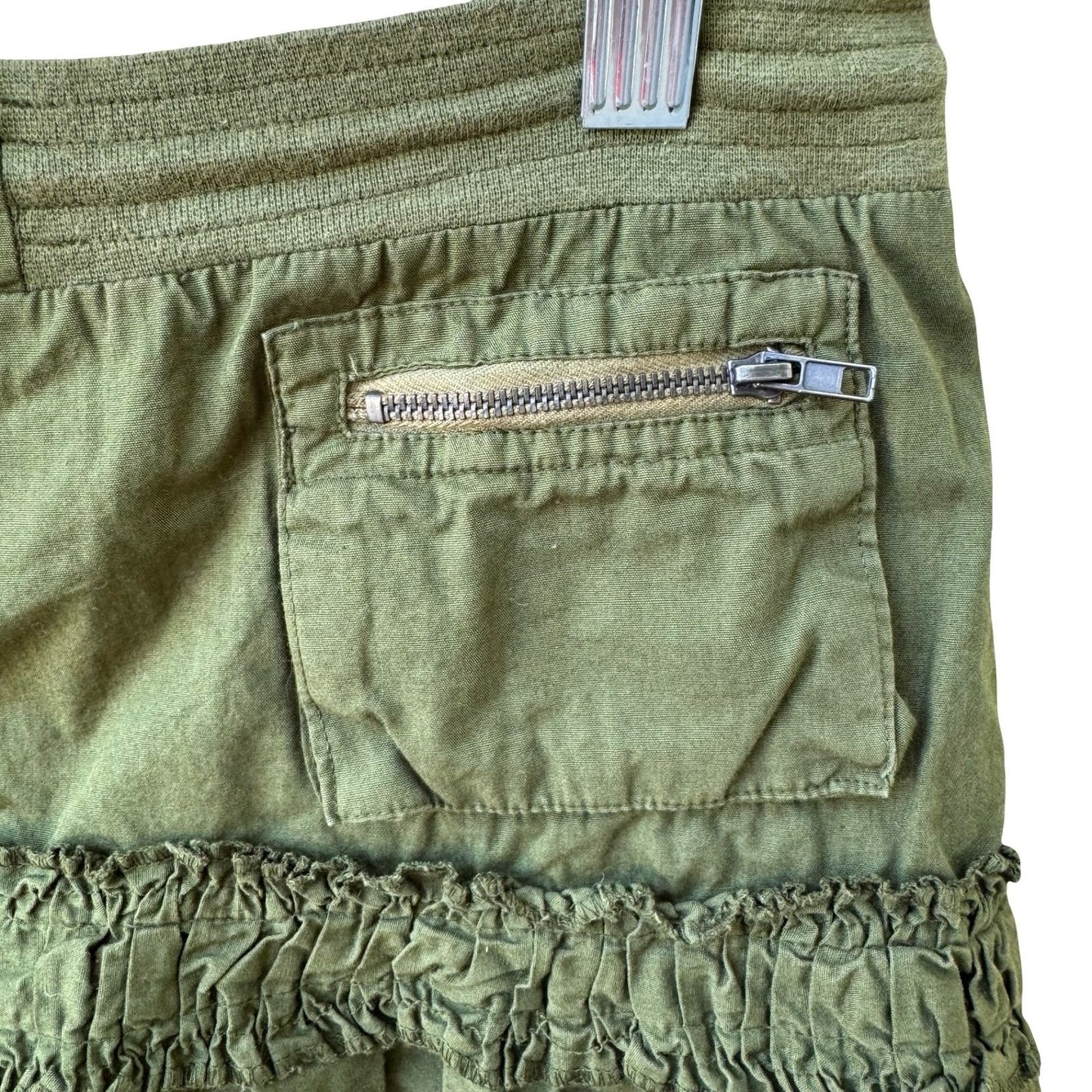 Vintage Y2K Punk Grunge Cargo Ruffle Hem Lace Up Utility Micro Mini Skirt S