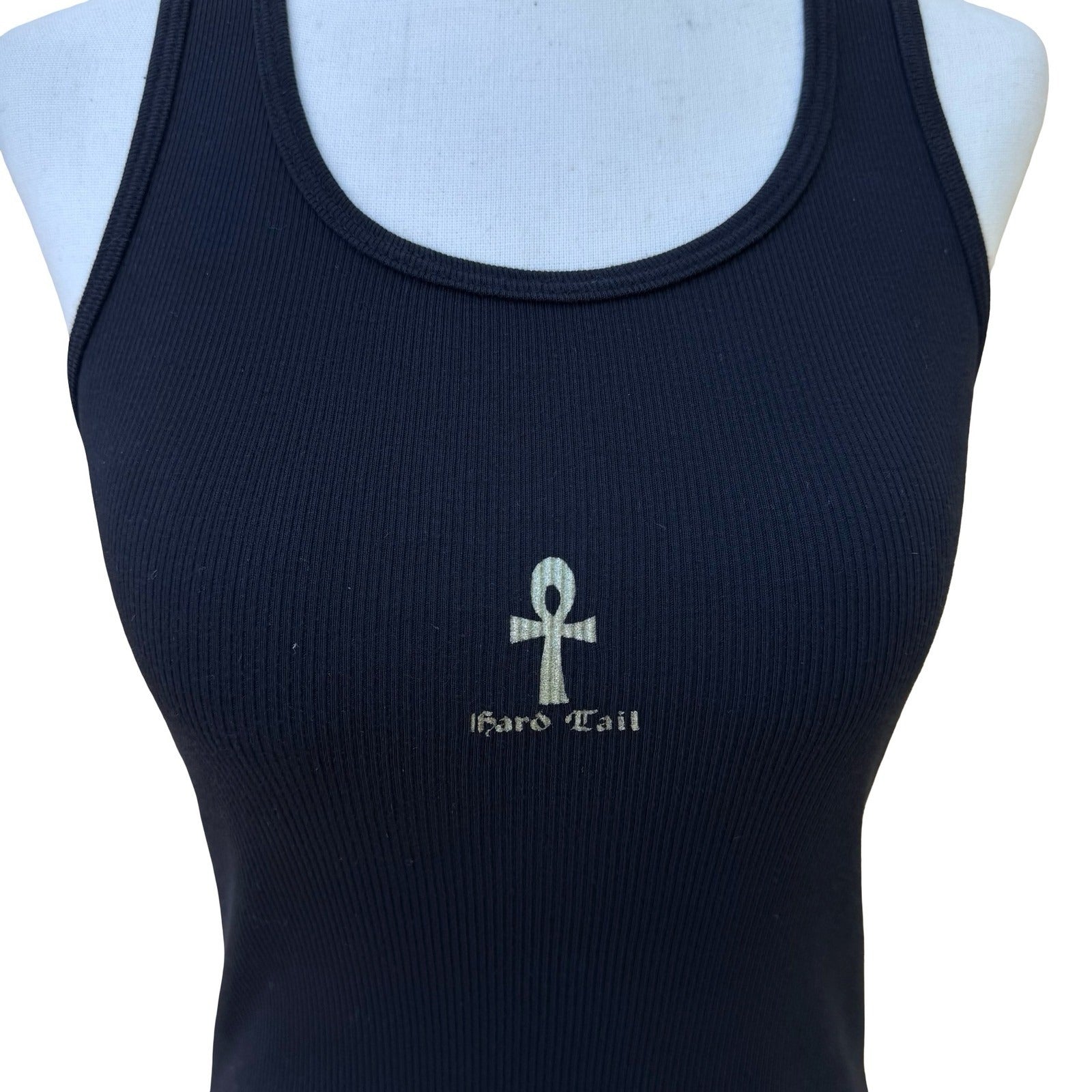 Hard Tail Y2K 90s Babydoll Grunge Goth Indie Ribbed Ankh Graphic Tank Black M