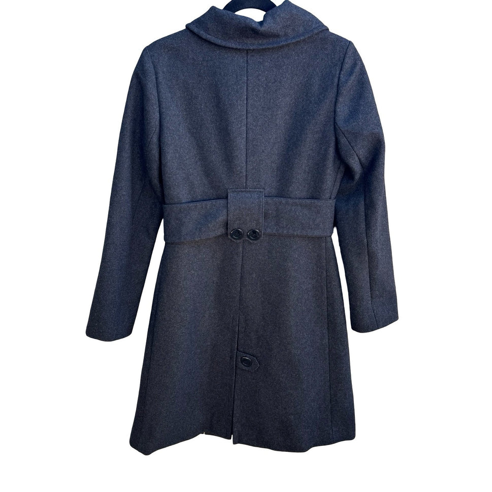 Soia & Kyo Tailored Minimalist Wool Blend Funnel Neck Pea Trench Coat Grey XS