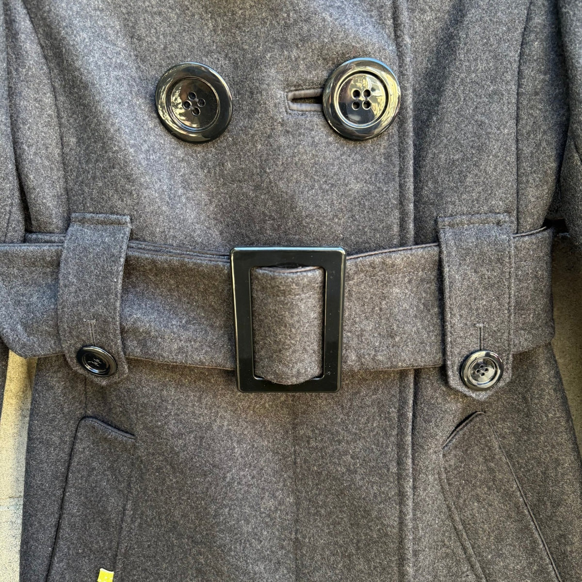 Soia & Kyo Tailored Minimalist Wool Blend Funnel Neck Pea Trench Coat Grey XS