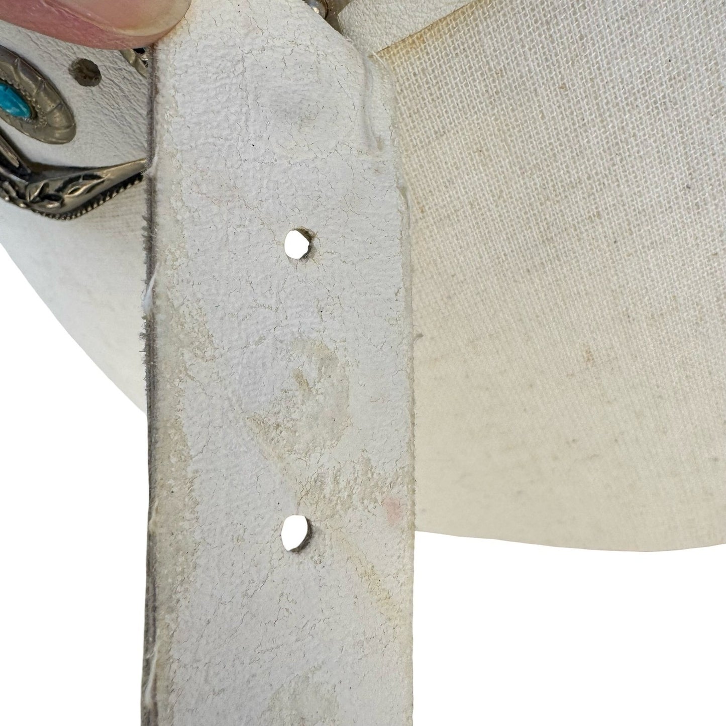 Lily Farouche Munich White Leather Western Belt Turquoise Silver Studded Concho