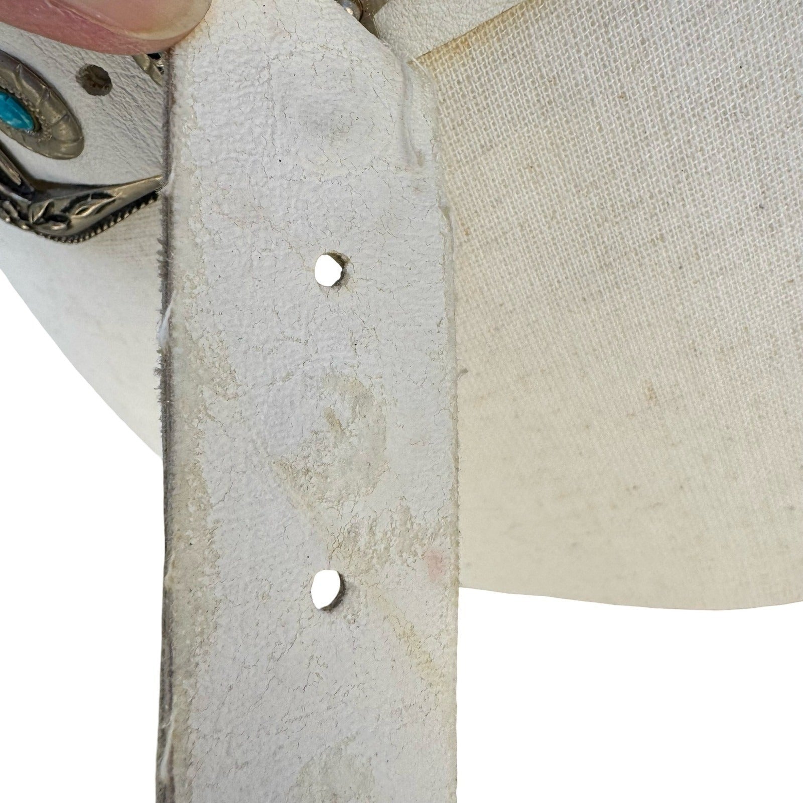 Lily Farouche Munich White Leather Western Belt Turquoise Silver Studded Concho