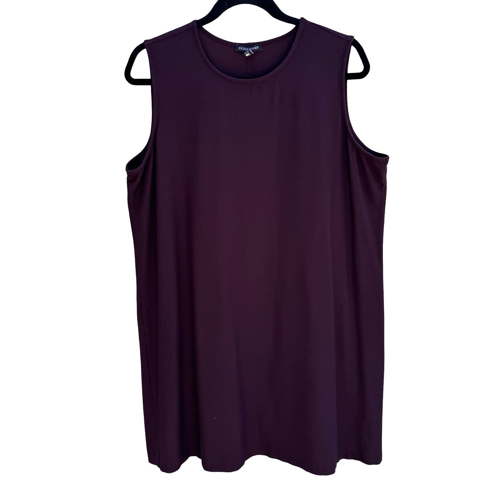 Eileen Fisher XL Fine Jersey Sleeveless Tunic Dress Purple Minimalist Lagenlook