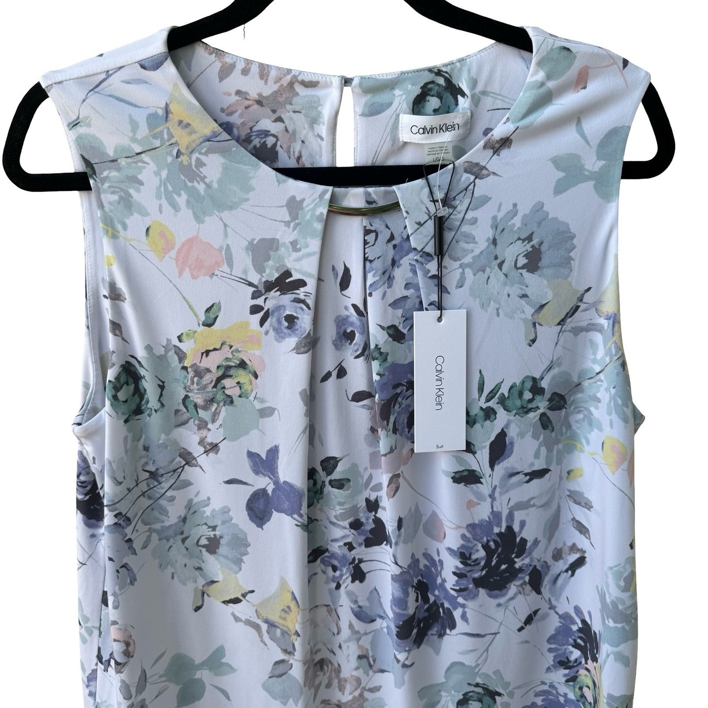 Calvin Klein Pastel Watercolor Floral Minimalist Sleeveless Pleated Shell Top L