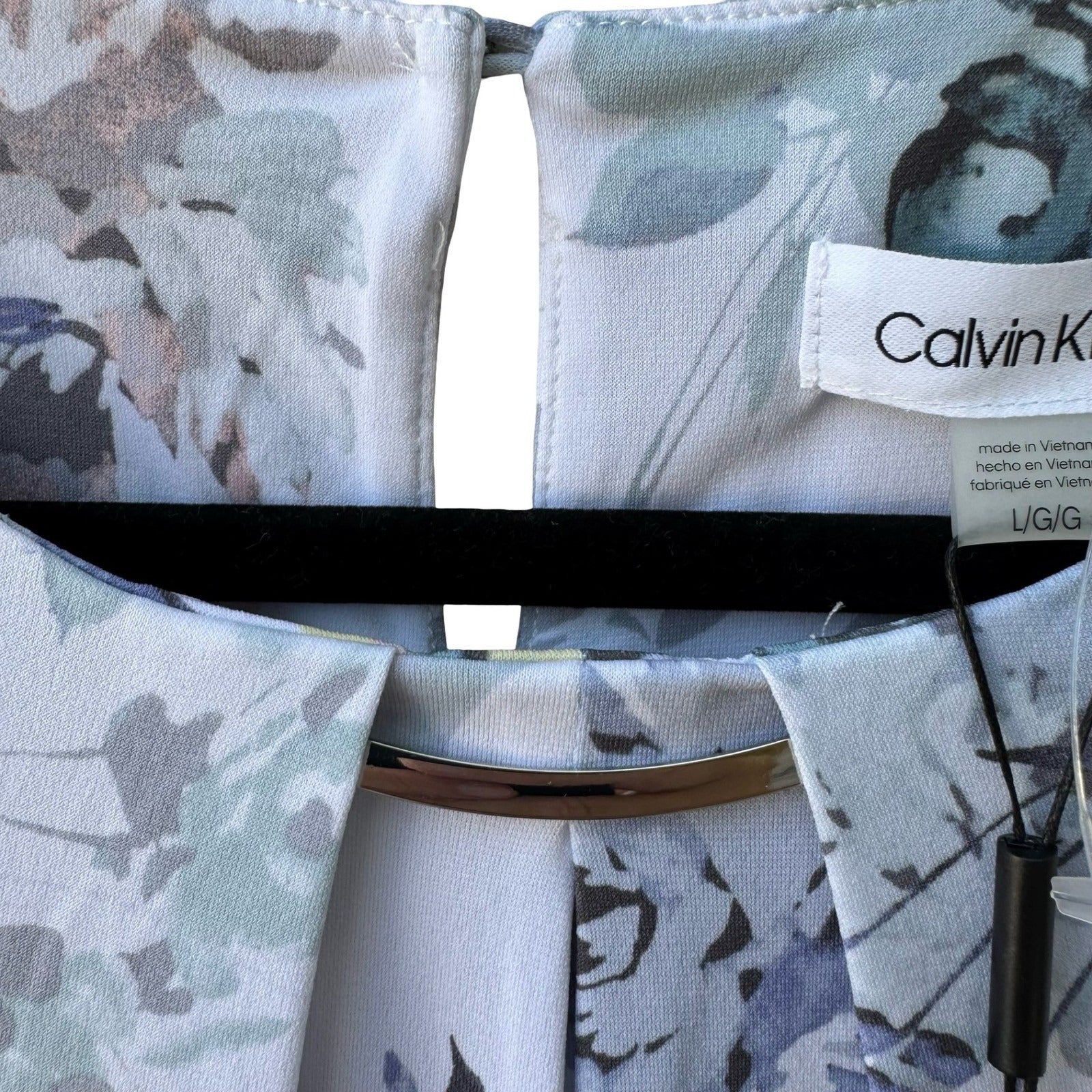 Calvin Klein Pastel Watercolor Floral Minimalist Sleeveless Pleated Shell Top L