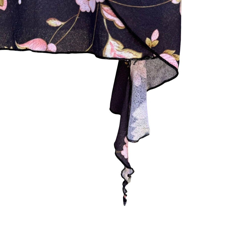 Vintage Y2K Floral Mesh Flutter Sleeve Tie Front Asymmetrical Fairycore Top