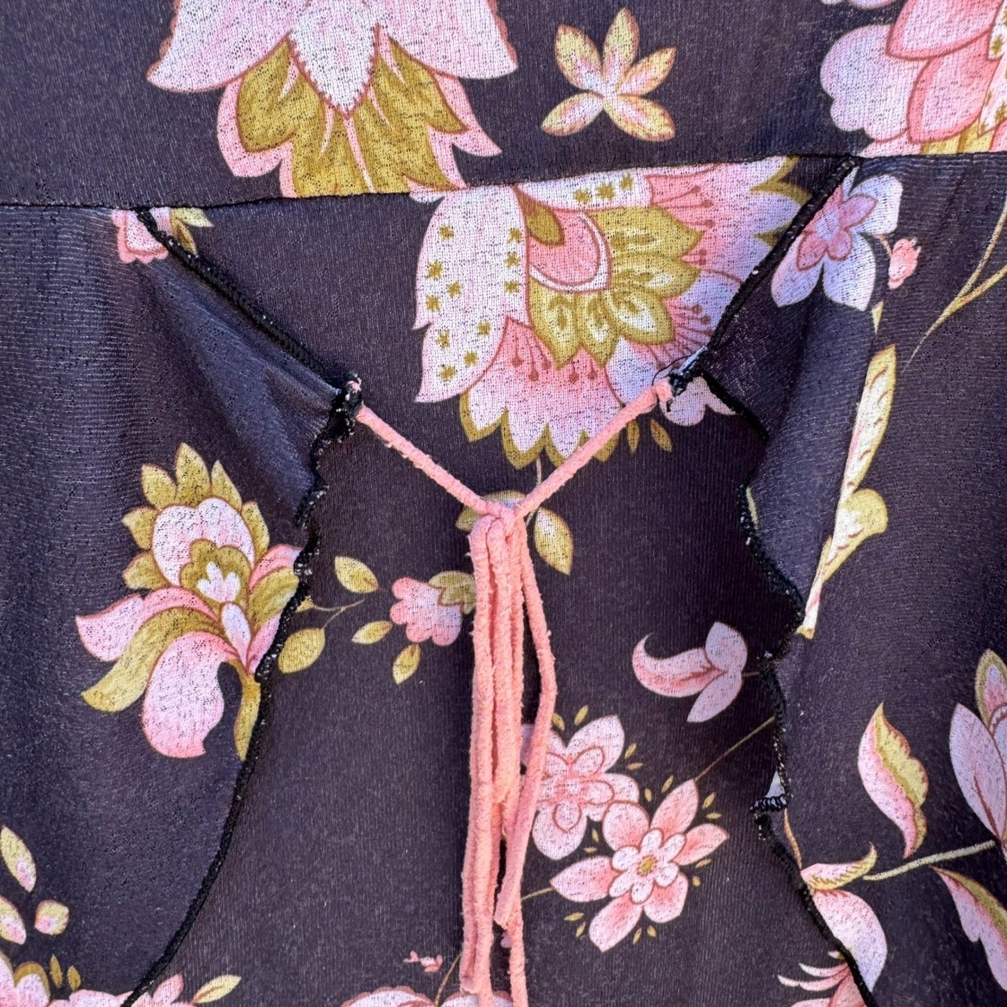 Vintage Y2K Floral Mesh Flutter Sleeve Tie Front Asymmetrical Fairycore Top