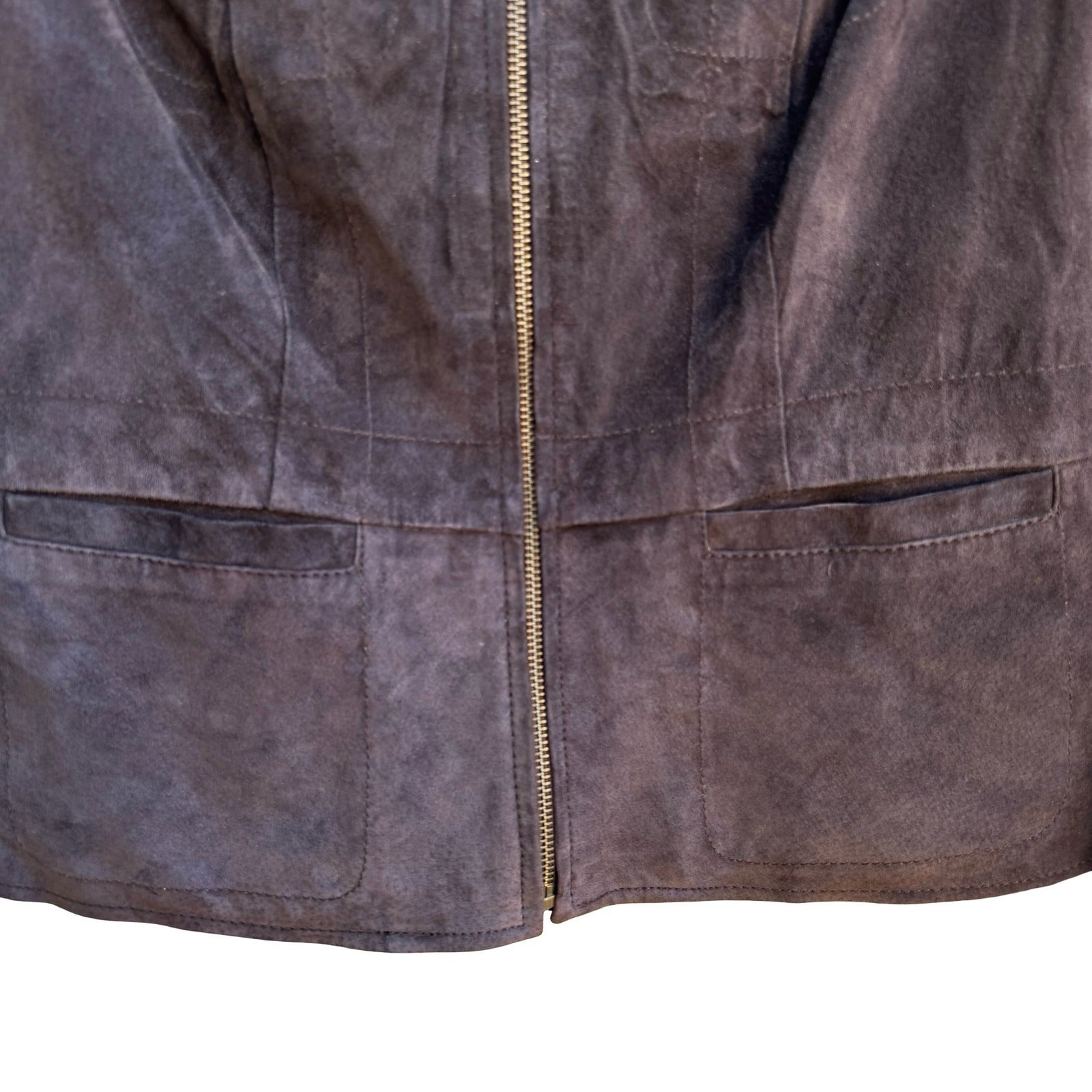 Alfani Suede Leather Minimalist Dark Academia Quiet Luxury Moto Jacket Brown S