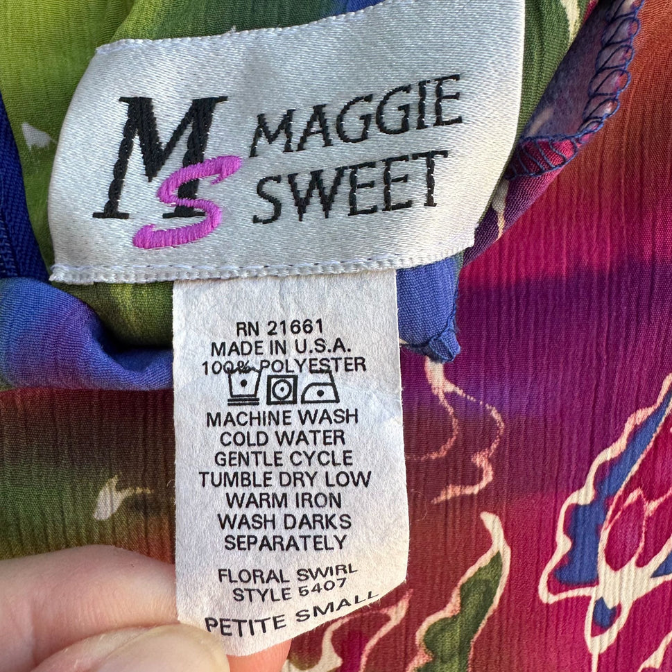 Maggie Sweet Vintage Womens Floral Swirl Colorblock Paisley Midi Dress Petite S