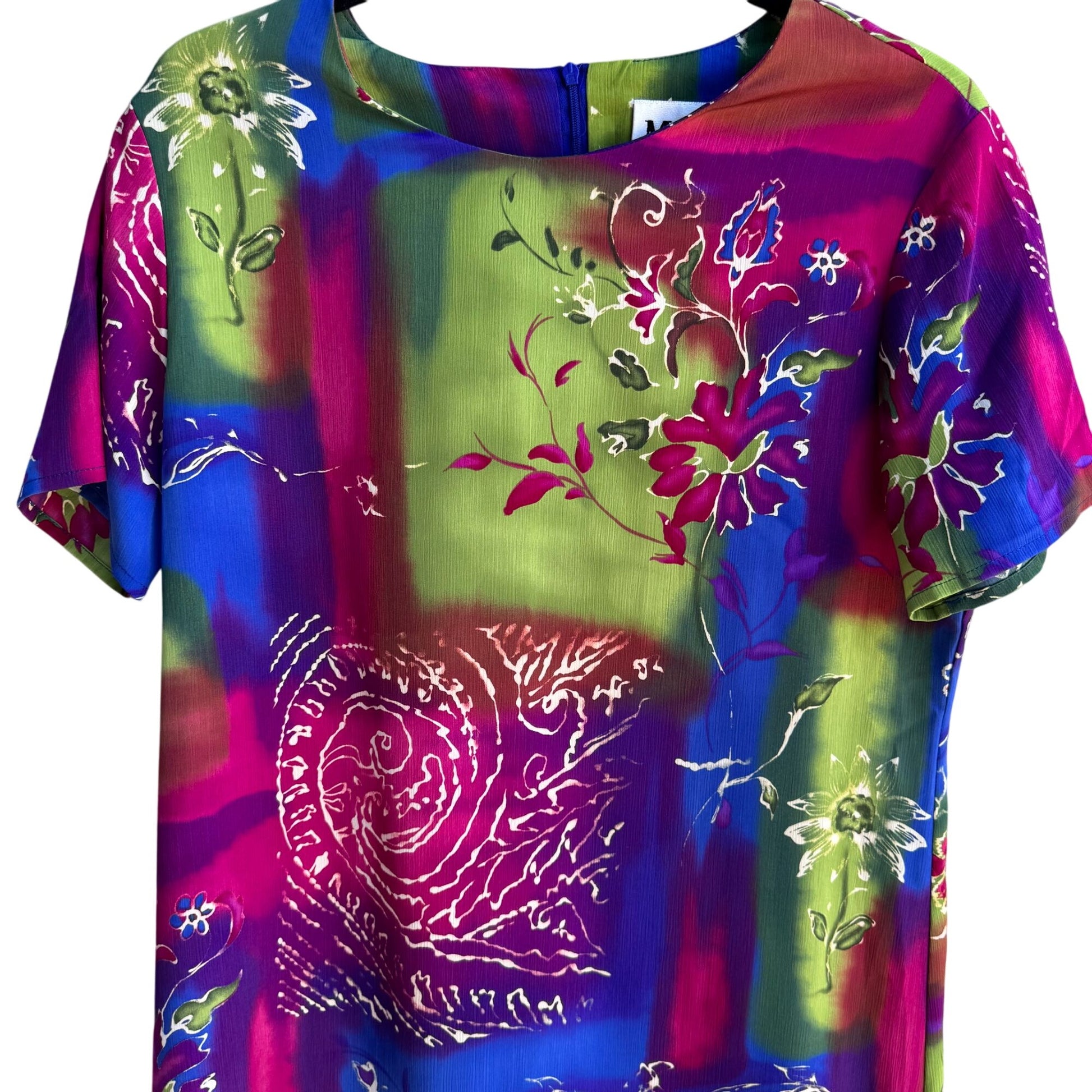 Maggie Sweet Vintage Womens Floral Swirl Colorblock Paisley Midi Dress Petite S