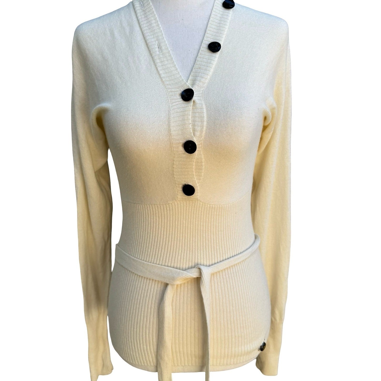 Fornarina Vintage Italian Y2K Coquette Angora Blend Ribbed Knit Belted Button S
