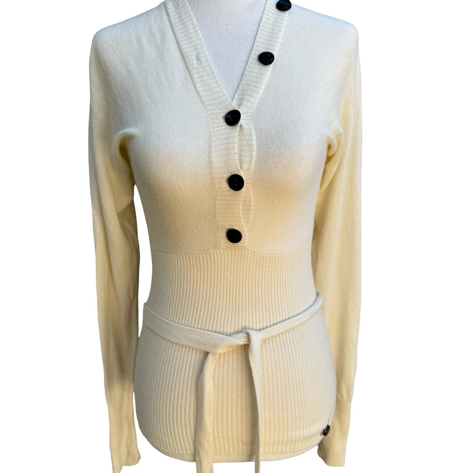 Fornarina Vintage Italian Y2K Coquette Angora Blend Ribbed Knit Belted Button S