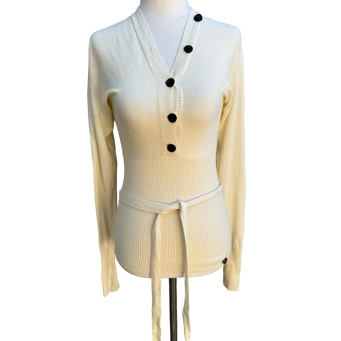 Fornarina Vintage Italian Y2K Coquette Angora Blend Ribbed Knit Belted Button S