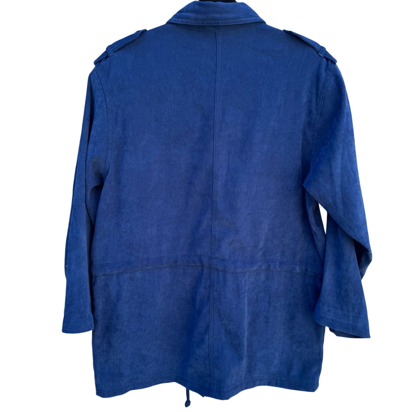 Denim & Co Vintage 80s Womens Blue Faux Suede Drawstring Waist Utility Jacket S