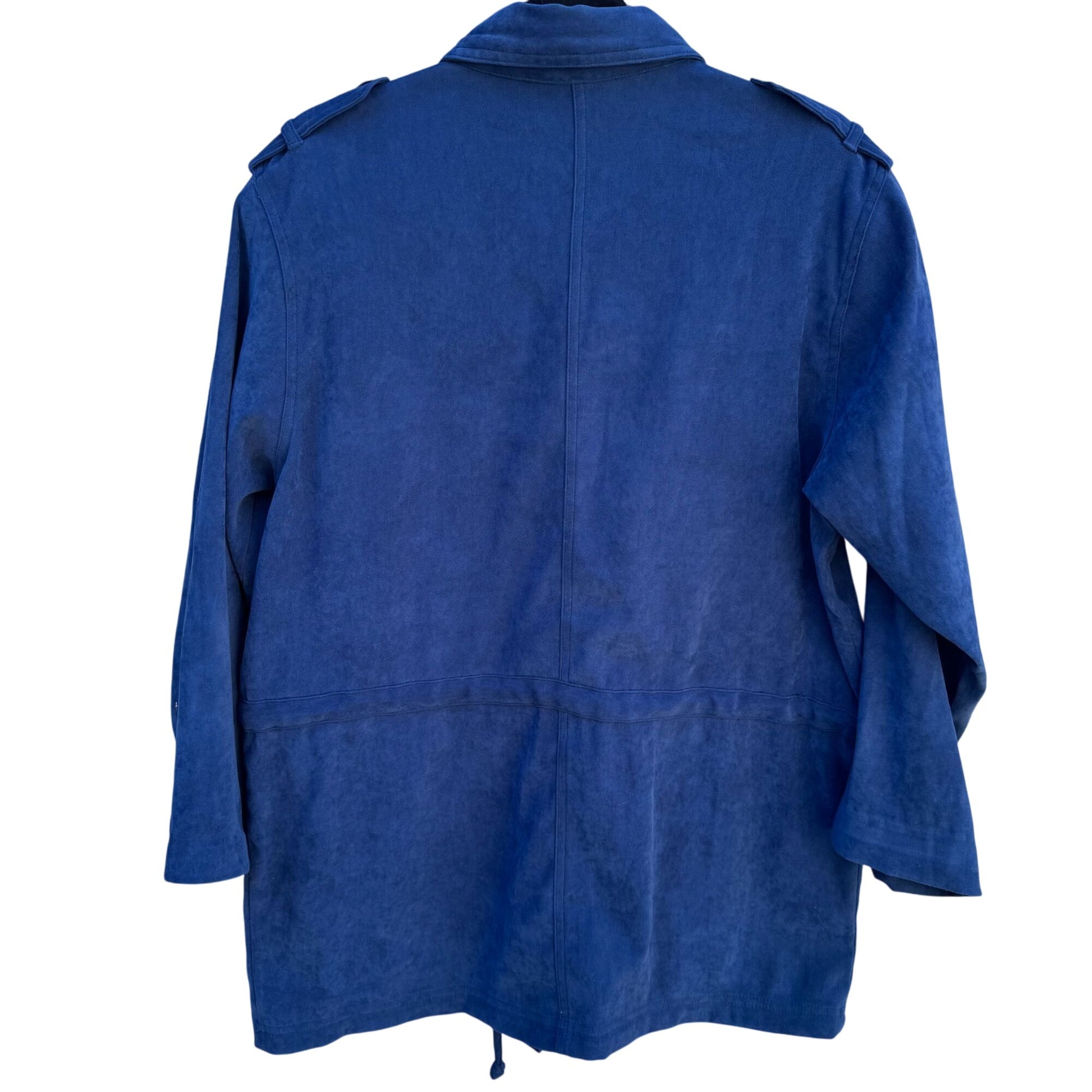 Denim & Co Vintage 80s Womens Blue Faux Suede Drawstring Waist Utility Jacket S