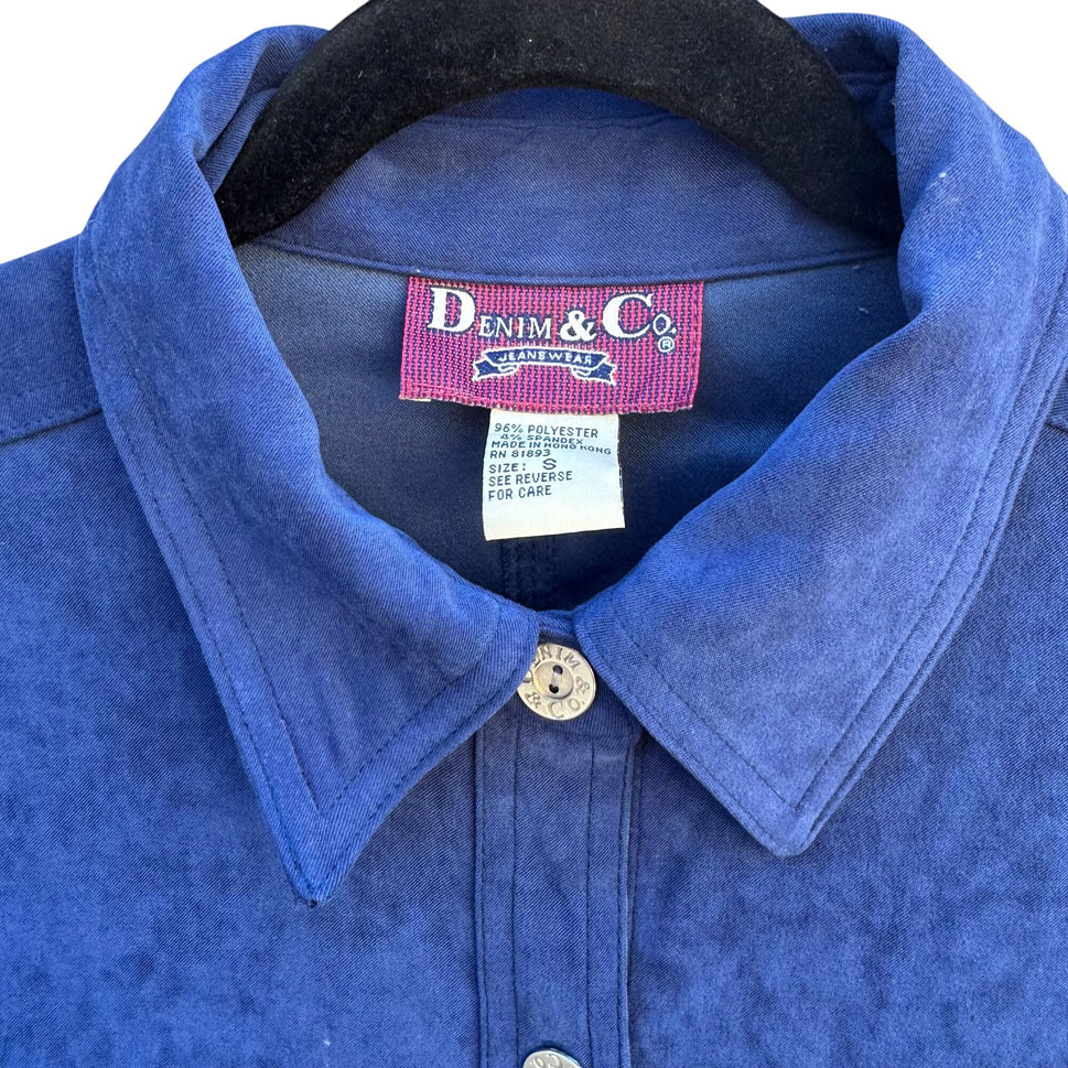 Denim & Co Vintage 80s Womens Blue Faux Suede Drawstring Waist Utility Jacket S