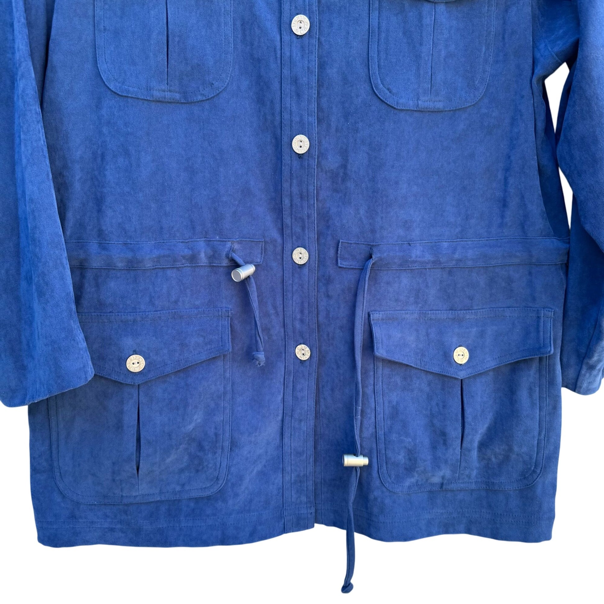 Denim & Co Vintage 80s Womens Blue Faux Suede Drawstring Waist Utility Jacket S