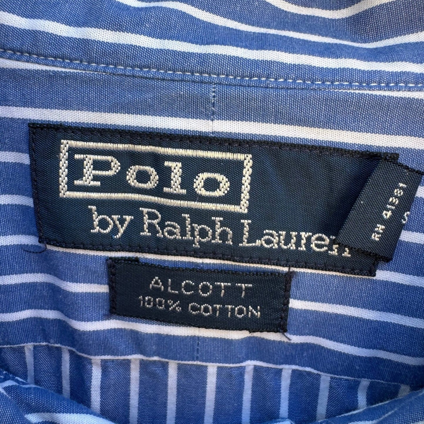 Polo Ralph Lauren Alcott Vintage 90s Preppy Old Money Blue Striped Shirt 17.5
