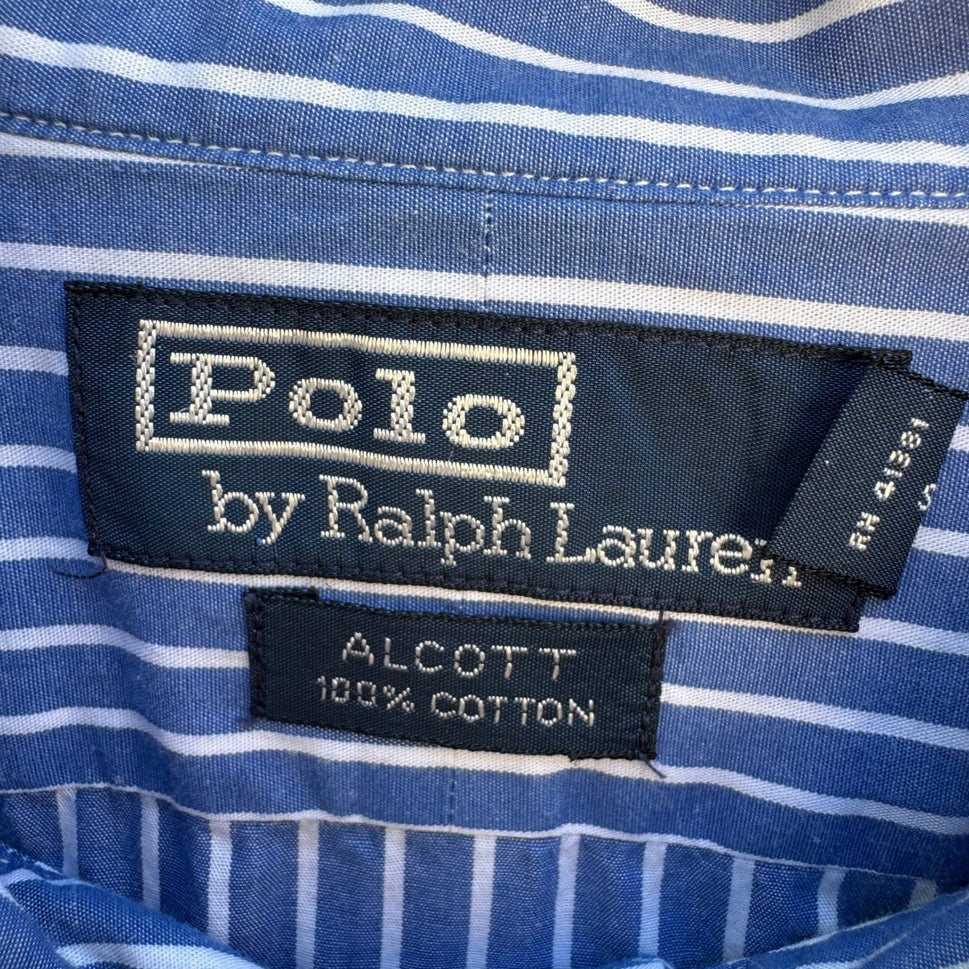 Polo Ralph Lauren Alcott Vintage 90s Preppy Old Money Blue Striped Shirt 17.5