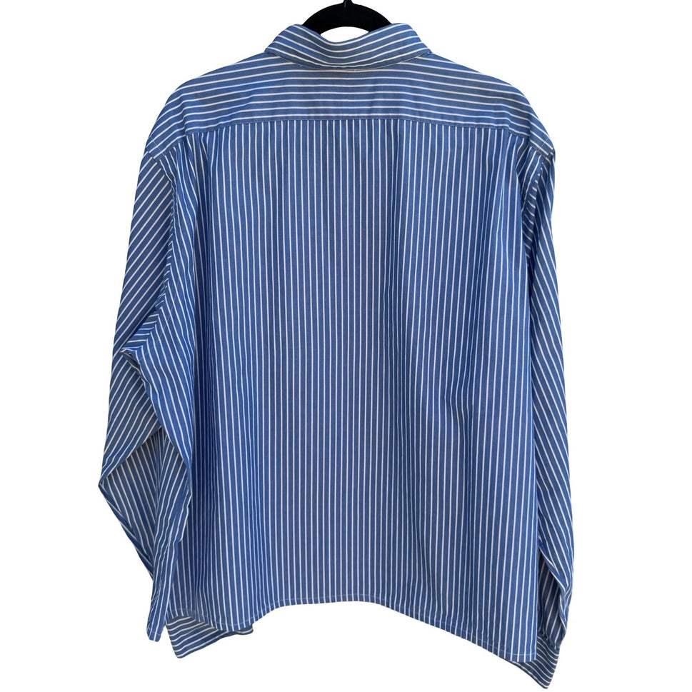 Polo Ralph Lauren Alcott Vintage 90s Preppy Old Money Blue Striped Shirt 17.5