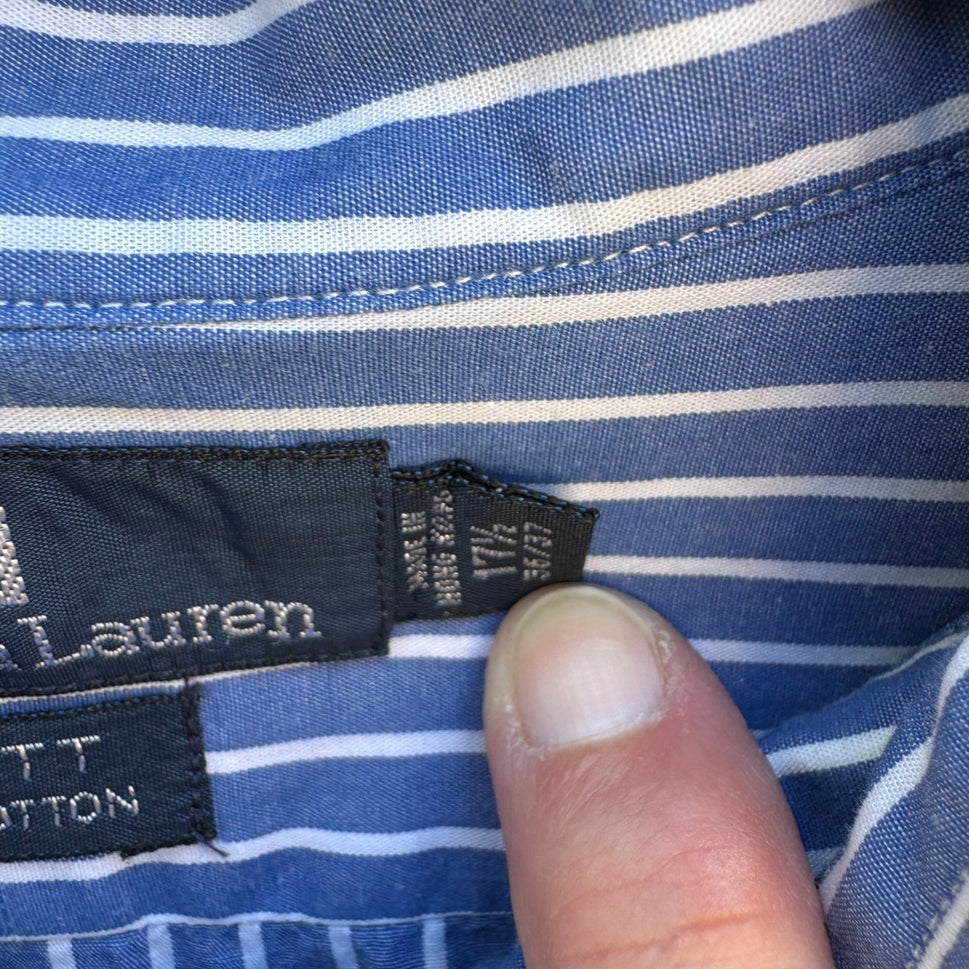 Polo Ralph Lauren Alcott Vintage 90s Preppy Old Money Blue Striped Shirt 17.5
