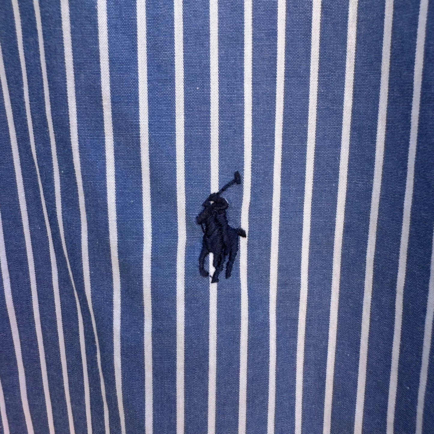 Polo Ralph Lauren Alcott Vintage 90s Preppy Old Money Blue Striped Shirt 17.5