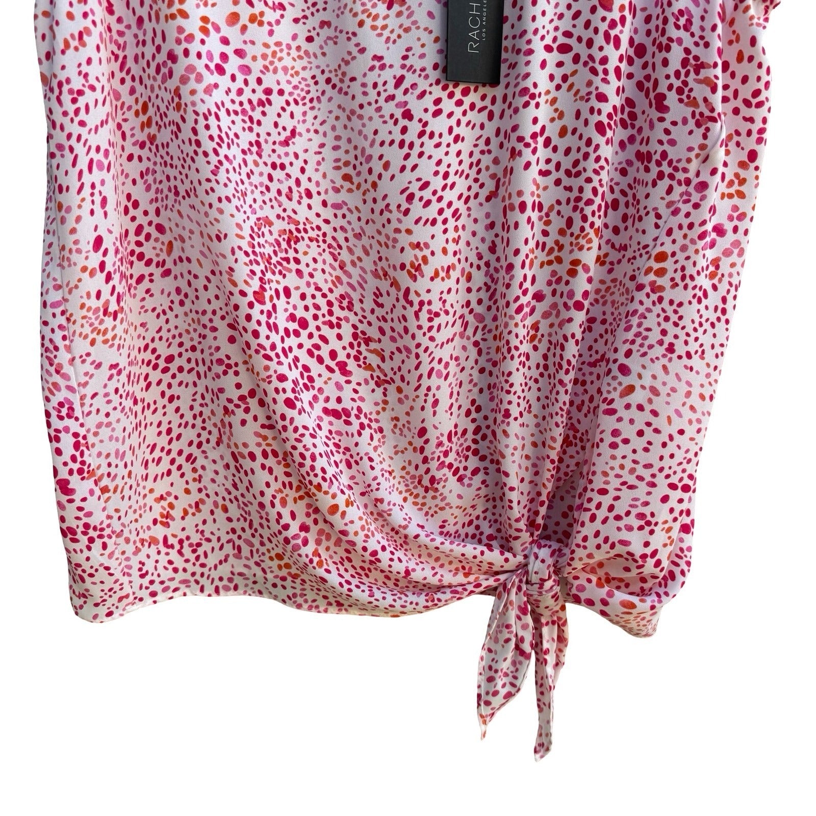 Rachel Zoe Feminine Preppy Abstract Polka Dot Side Tie Sleeveless Blouse L NWT