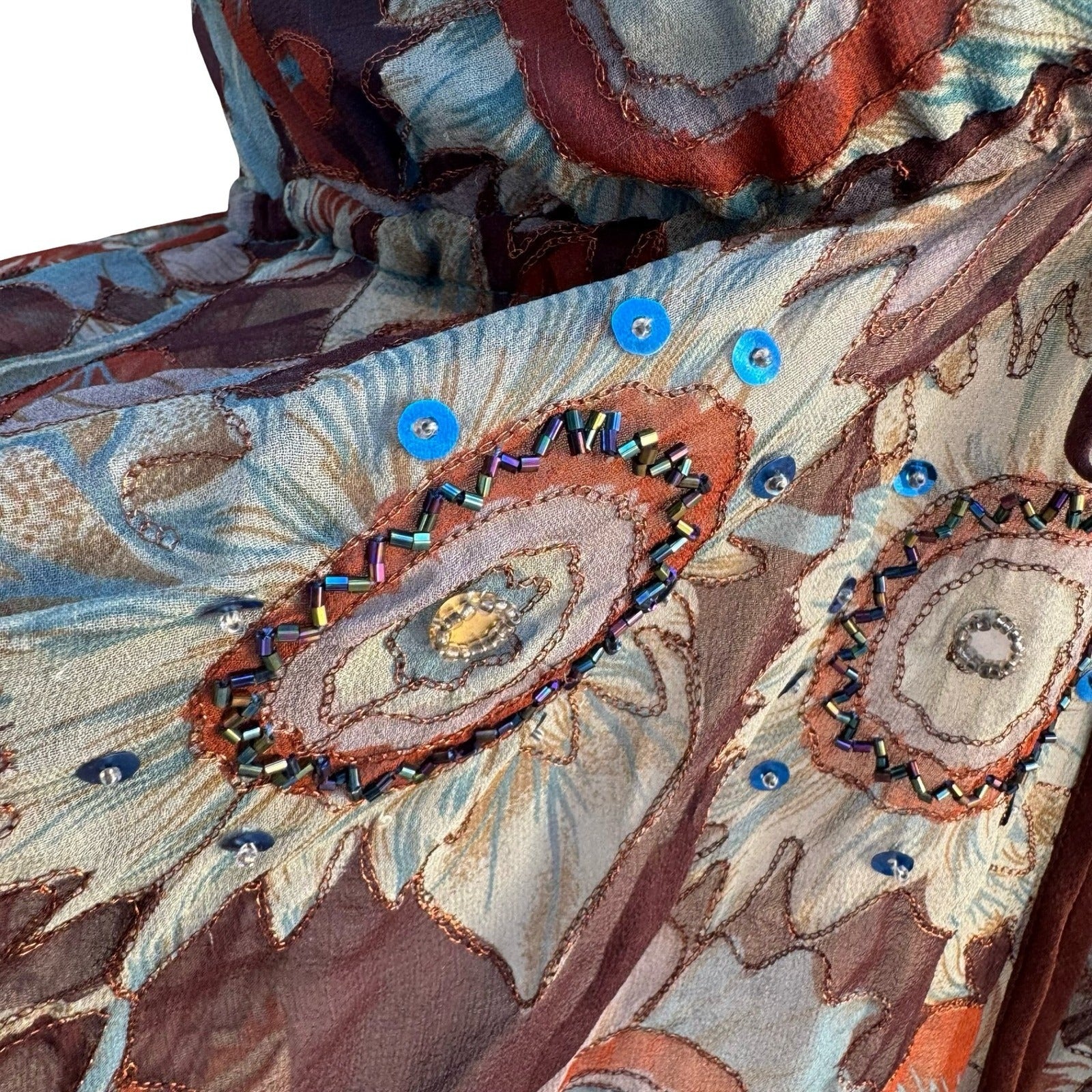 Anna Paul Y2K Silk Boho Fairycore Beaded Floral Handkerchief Hem Camisole Top S