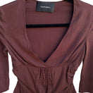 Switch SANTISIMA Y2K Silk Boho Whimsigoth Smocked Peplum 3/4 Bell Sleeve Blouse Brown 3 image
