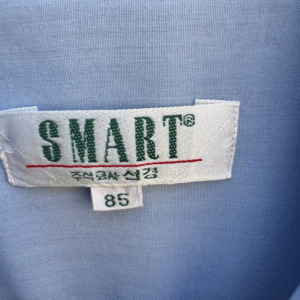 Smart Vintage Blue Short Sleeve Button Up Camp Collar Workwear Shirt Size 85
