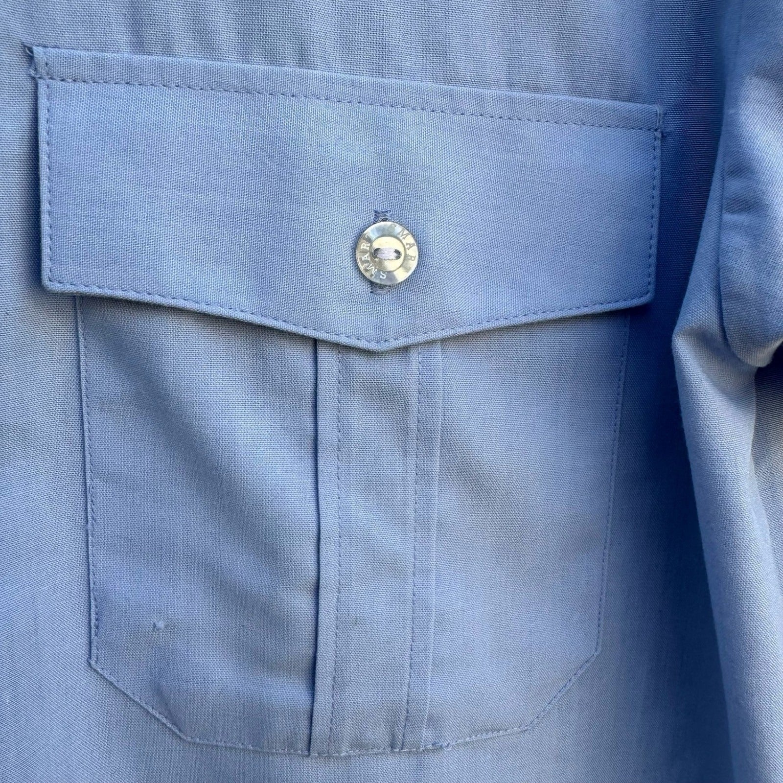 Smart Vintage Blue Short Sleeve Button Up Camp Collar Workwear Shirt Size 85